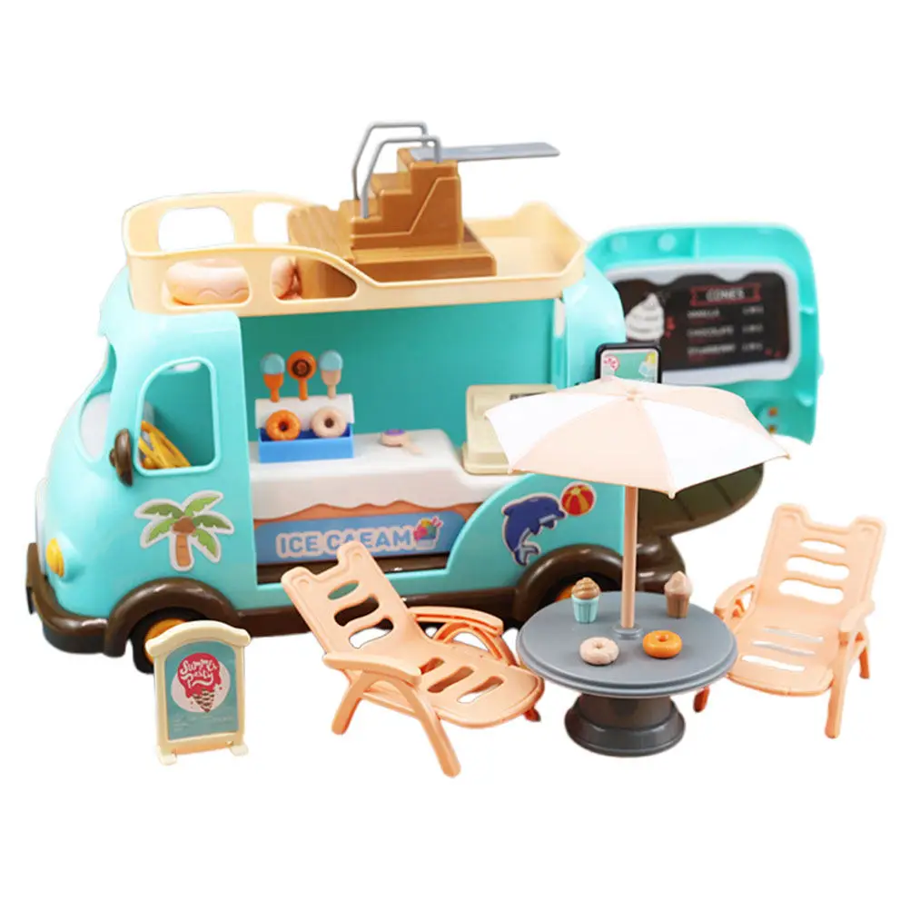 

1Set Miniature Ice Cream Van Dollhouse Set Beach Chair Sun Umbrella Realistic Food Accessories Pretend Play Creative DIY