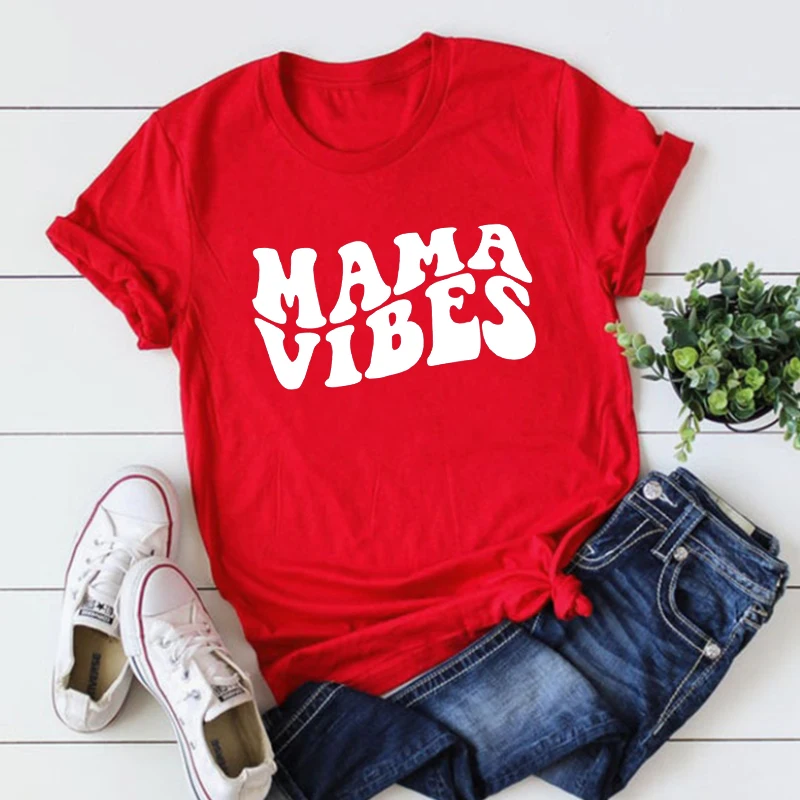 Mama Vibes Shirt Retro Mama Shirts Women Groovy Mama Shirt Pregnancy Aesthetic Clothes Mother Day Graphic Tee Summer