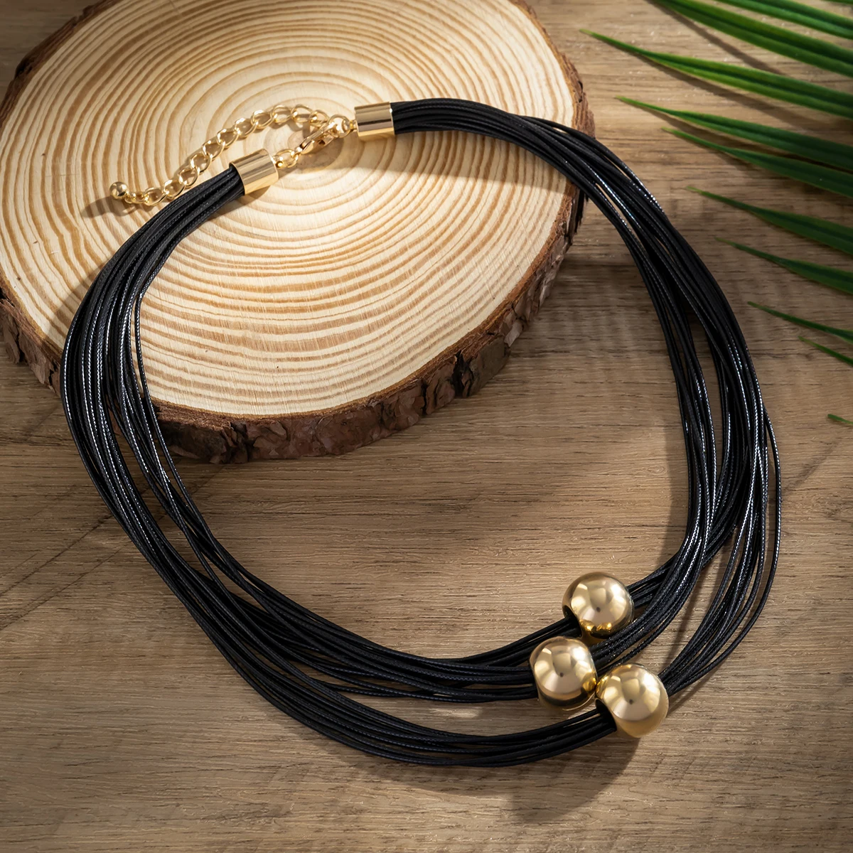 Salircon Punk CCB Bead Pendant Choker Simple Multi layered Leather Wax Rope Chain Clavicle Necklace Women\'s Casual Neck Jewelry