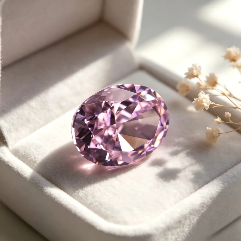 Kubischer Zirkonia Stein, ovale Form, Crushed-Ice-Schliff, rosa Farbe, Laborproduktion, CZ 4K-Schliff, 5A+ Qualität – Detail 3