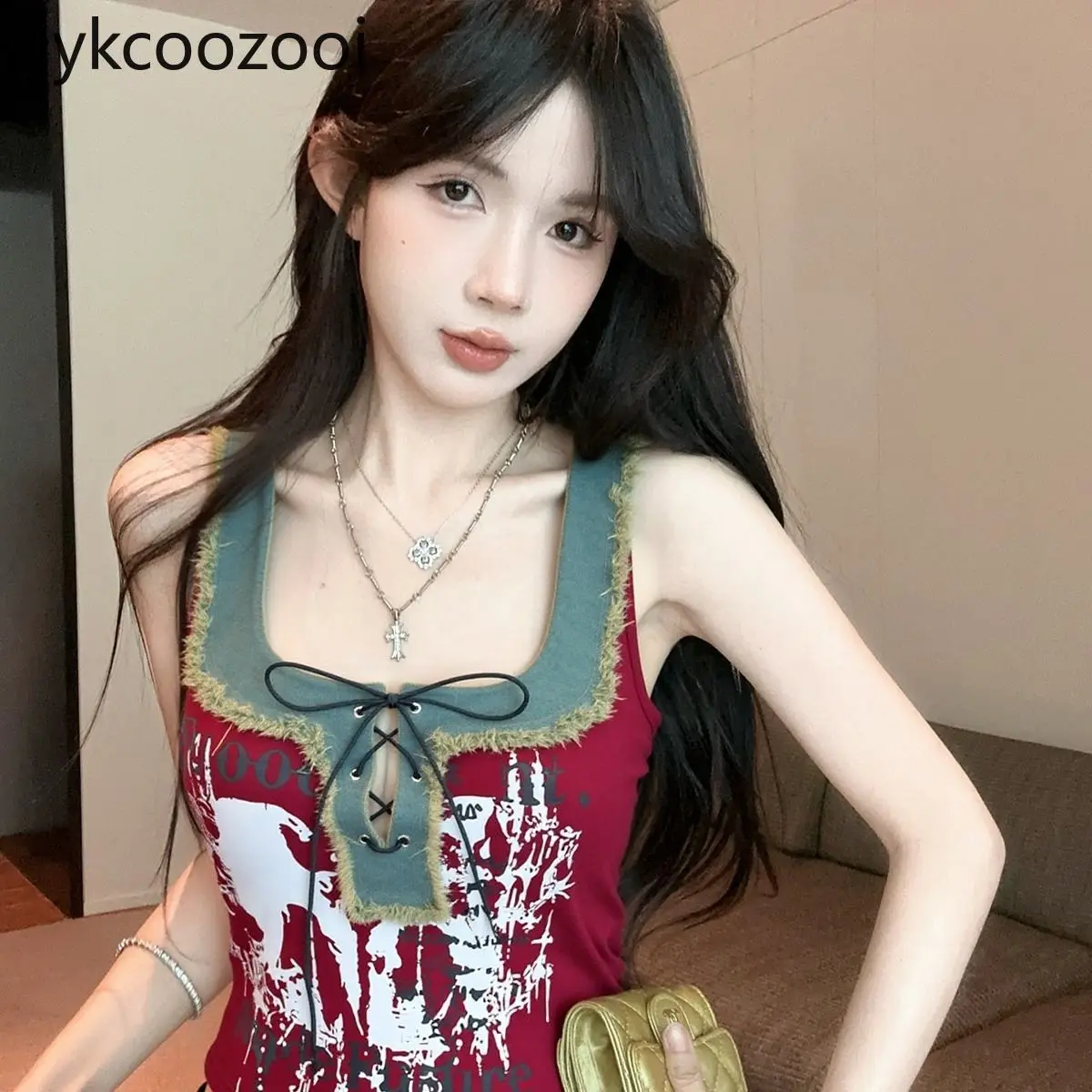 

Flykcoozooi American High Street Denim Tank Top Women Tops Summer New Chic Hot Girl Sleeveless Slim Fit Strap y2k Crop Top