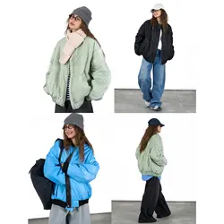 Pilot Cotton Bomber Jacket Women Front Back Winter Street Style  Warm Loose Silhouette Coat