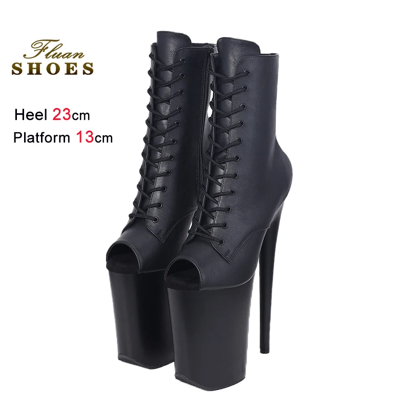

Platform Short Boots 23CM Ultrahigh Heels Exotic Pole Dance Shoes Europe and America Woman's Sexy Peep Toe Gladiator Ankle Boots