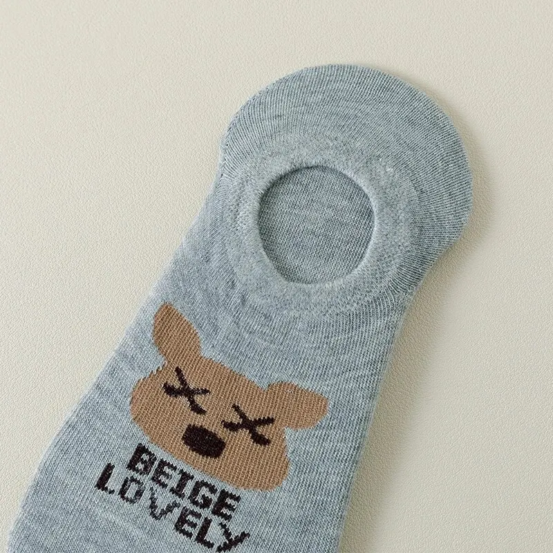 10 Pairs of Thin Bear Printed Socks, Thin Anti Slip Shallow Ankle Socks, WOMEN\'S Boat Socks and Silk Stockings