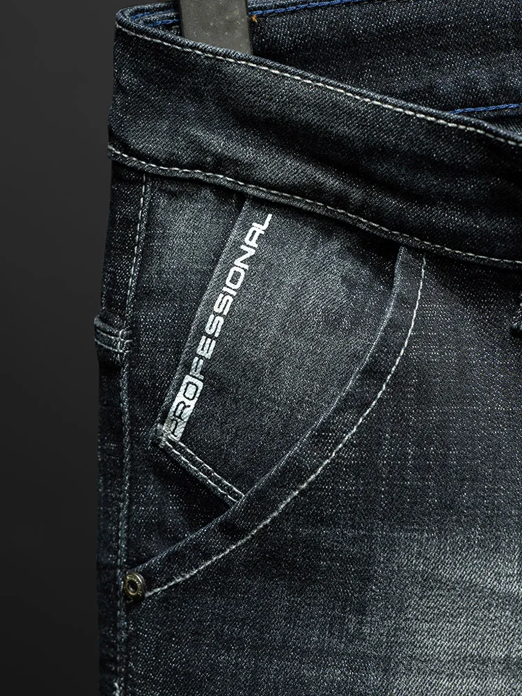 Fashion Ripped Men\'s Slim Straight Stretch Jeans Korean Personality Streetwear Denim Pants Classic Black Hip Hop Male Trousers