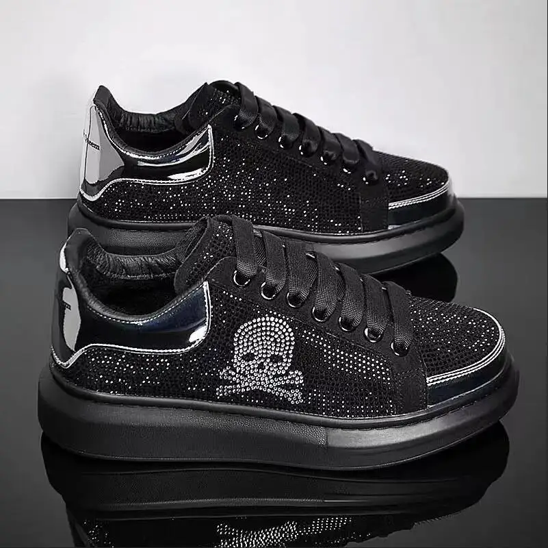 Autumn New Sale Men Sneakers Skull Breathable Casual Vulcanization Shoes Thick Bottom Rhinestone Wear-Resistant Sports Footwear