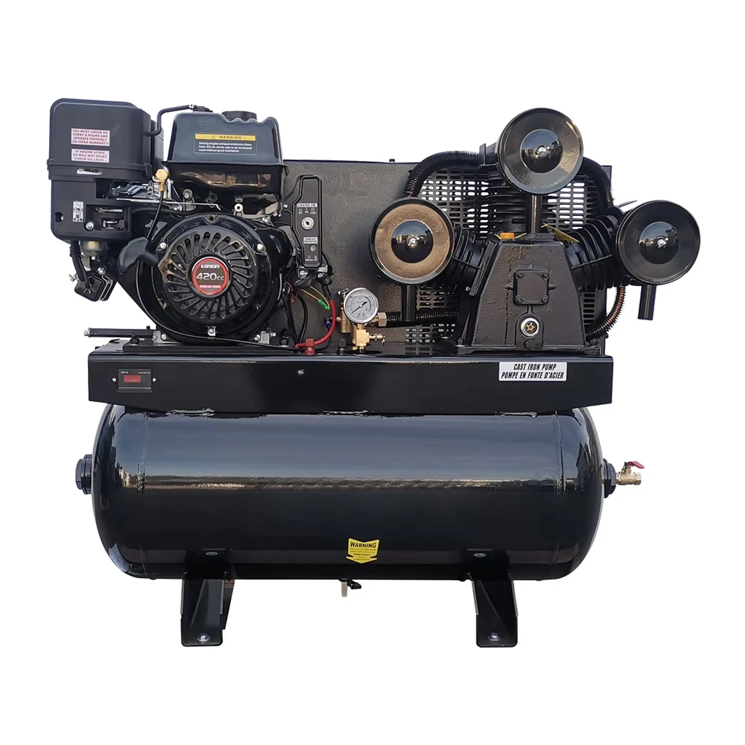 30-Gallon Horizontal Tank 13HP Gas Powered 3-Cylinder Piston Pump System Industrial Horizontal Air Compressor