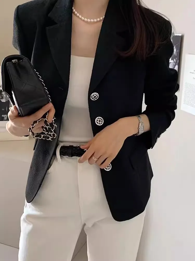 Autumn Fragrant Style Suit Collar Chic Coats Button Loose Versatile Long Sleeved Short Jacket women's jacket