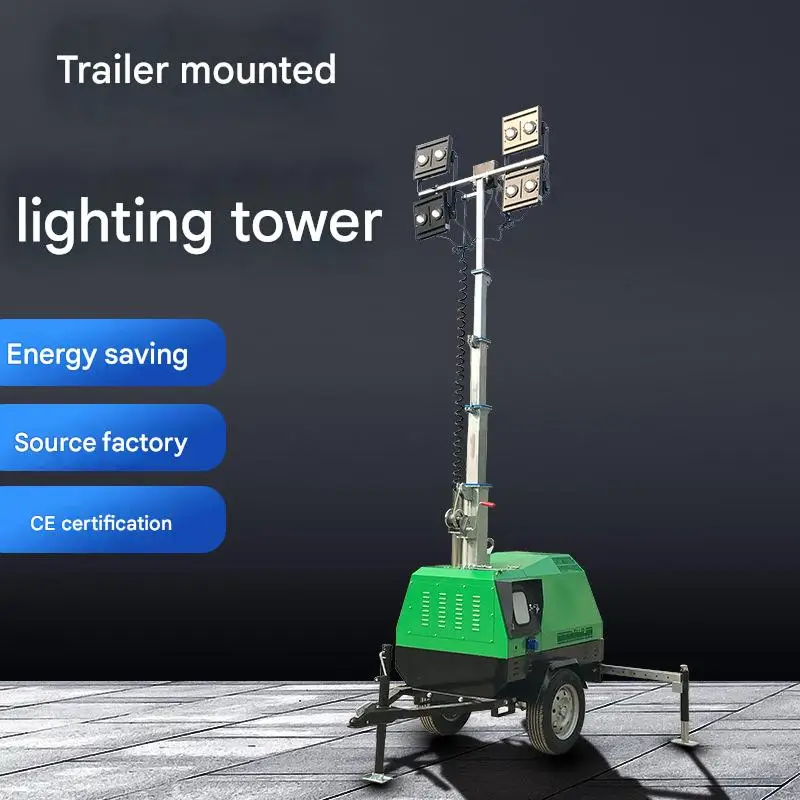 Mobile Lighthouse 7m  Emergency Mobile Lighting Tower, Hand Crank Telescopic Mast, Trailer-Mounted Lighting Vehicle