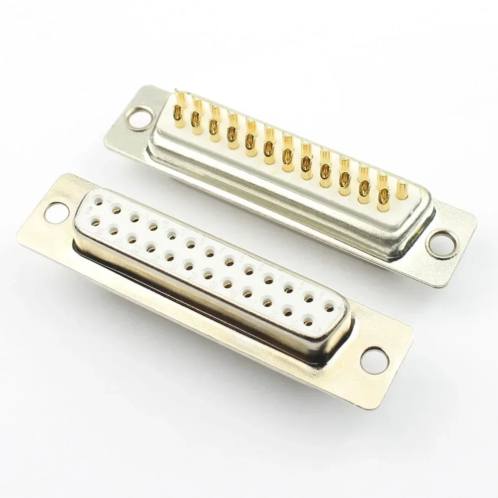 5pcs DB25 D-SUB 25 Machine Pin Gold Plated Solder Straight Connector 25P Female Plug Socket Adapter 2 Rows