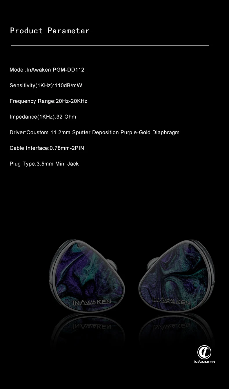 INAWAKEN DAWN Ms IEM Kopfhörer Lila-Gold-Membran-Dynamik-Treiber mit abgeschirmtem OFC-Kabel für Audiophile-Musiker – Detail 13