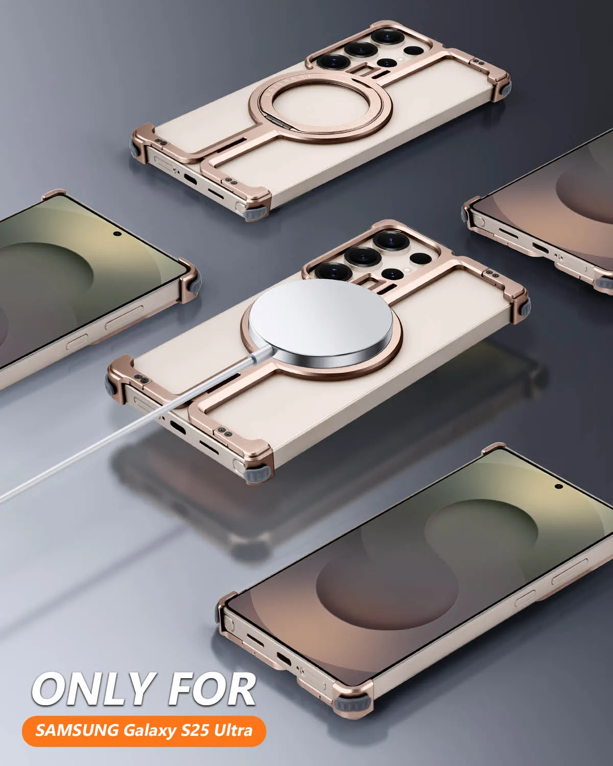 

Металлический чехол для телефона Oatsbasf для Samsung Galaxy S25 Ultra с подставкой 360° ° Вращающийся магнитный тонкий чехол для телефона, противоударный бампер