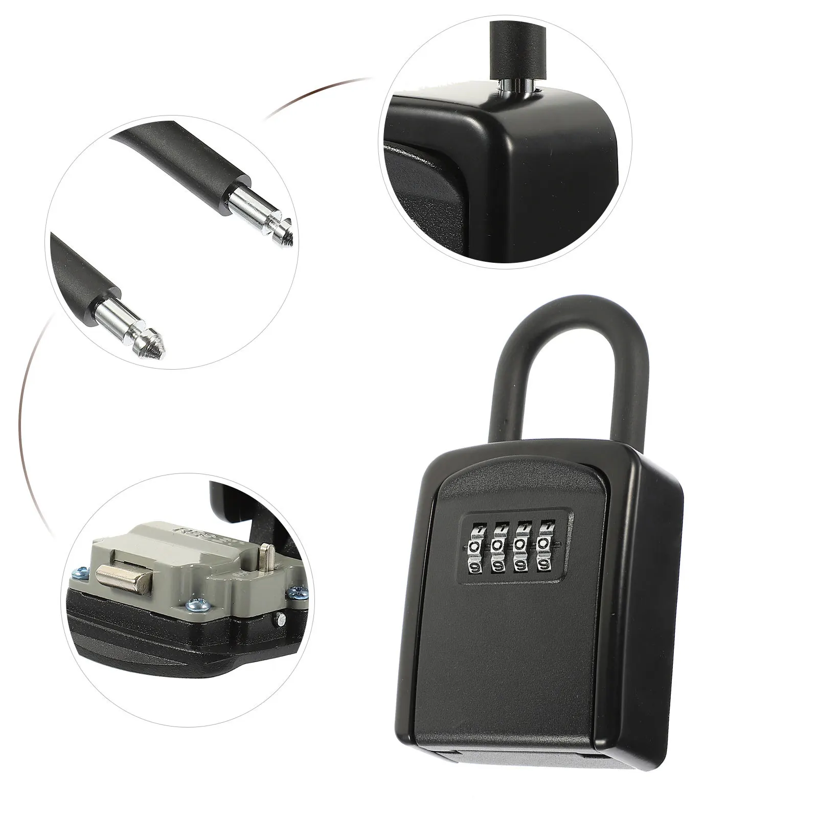 Key Safe Box 4-Digit Combination Lock Waterproof Steel Abs Outdoor Key Storage For Door Knob Fence Railing Wall Mounted