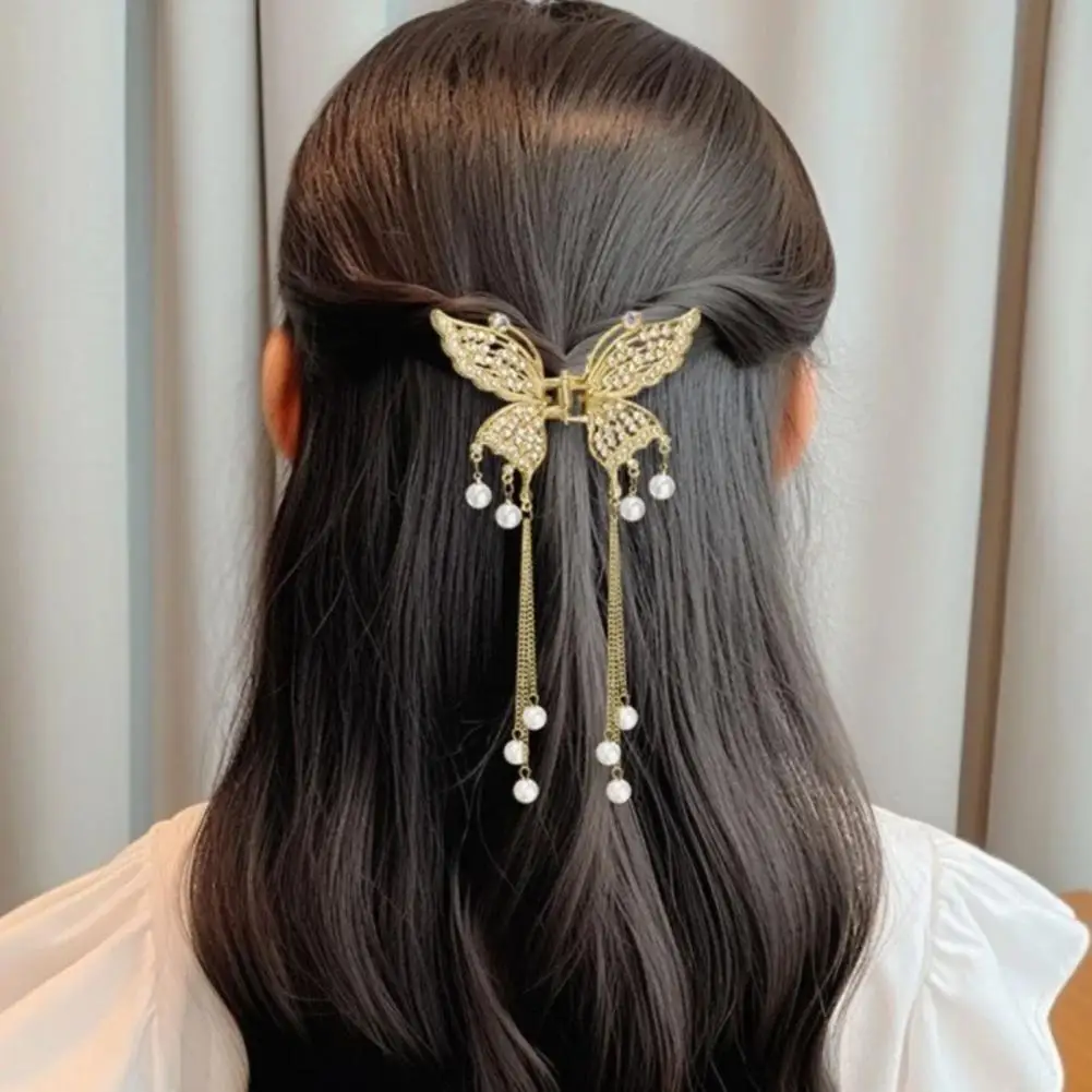 Hair Claw Clip Alloy Hairpin Faux Pearls Butterflies Decor Hair Claw for Women Girls Long Fringe Hair Clips for Home Outdoor