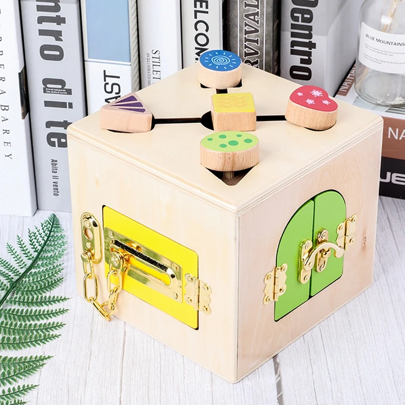 

Kids Wooden Toys Unlock Building Block Lock Box Educational Unlocking Toys for Children Basic Life Skill Toy