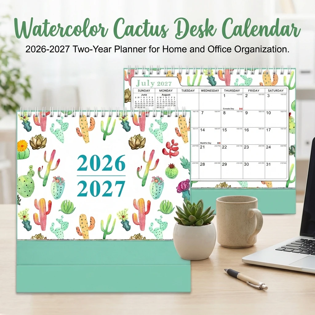 

2026-2027 English Desk Calendar Minimalist Design Matte Paper for Office Study Space Compact Durable Easy Flip