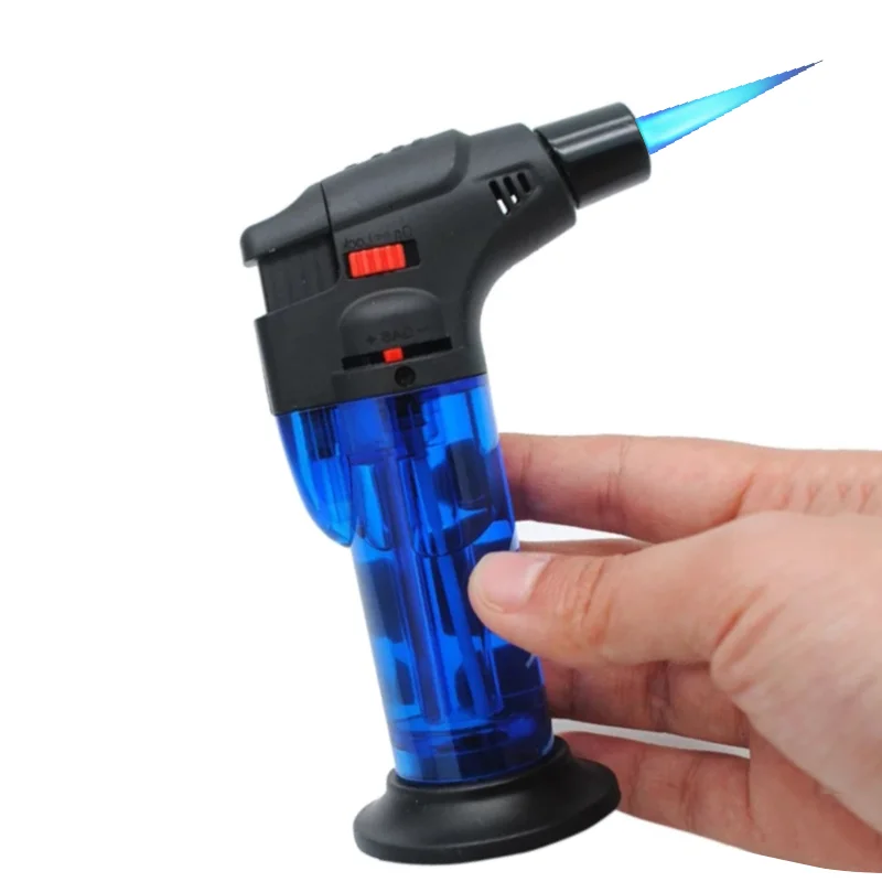 Portable Inflatable Lighter Butane Torch Lighter Transparent Visible Gas Lighter Blue Jet Flame Lighter Electronic Igniter