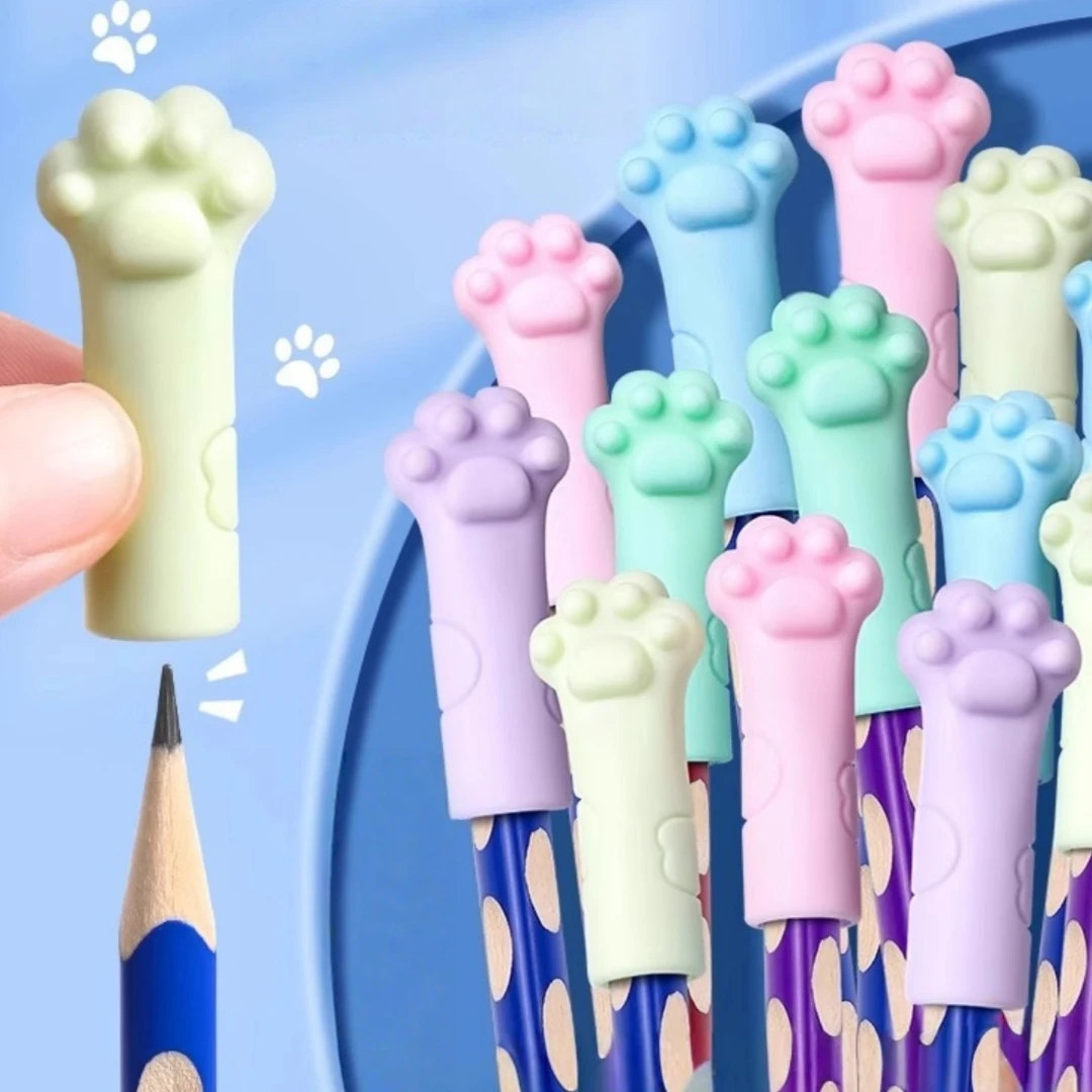 10 Cartoon Cat Paw Pencil Caps, Protective Covers with Writing Stand, Durable and Comfortable Top Design, Random Colors