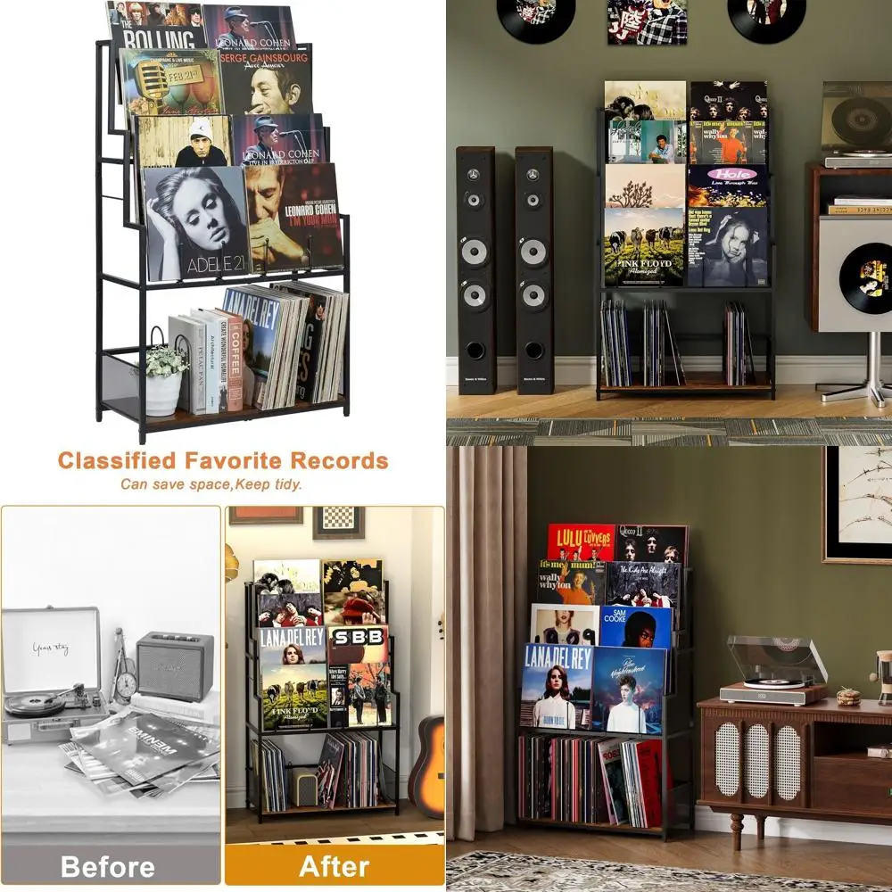 

5-Tier Vinyl Record Storage Stand Holder with Record Display Shel, Large acity Vinyl Organizer,250-320 Albums Storage Metal Reco