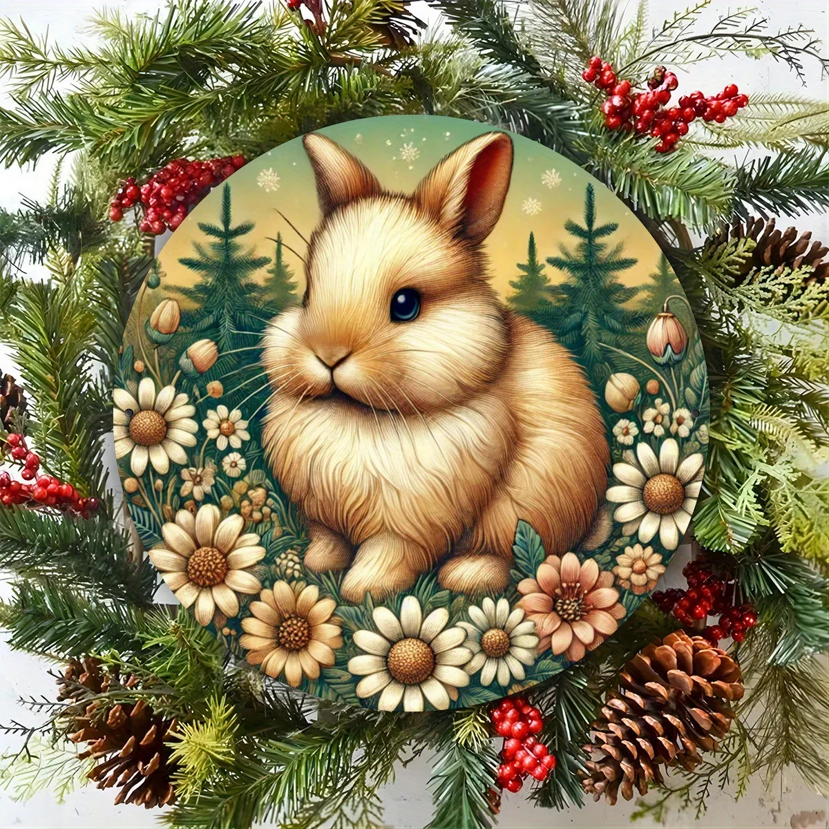 ديكور حائط من الألومنيوم على شكل أرنب وأزهار ساحرة مقاس 8 × 8 بوصة - مقاوم للماء والغبار وسهل التعليق - مثالي للمنزل والمقهى والبار - متين #4