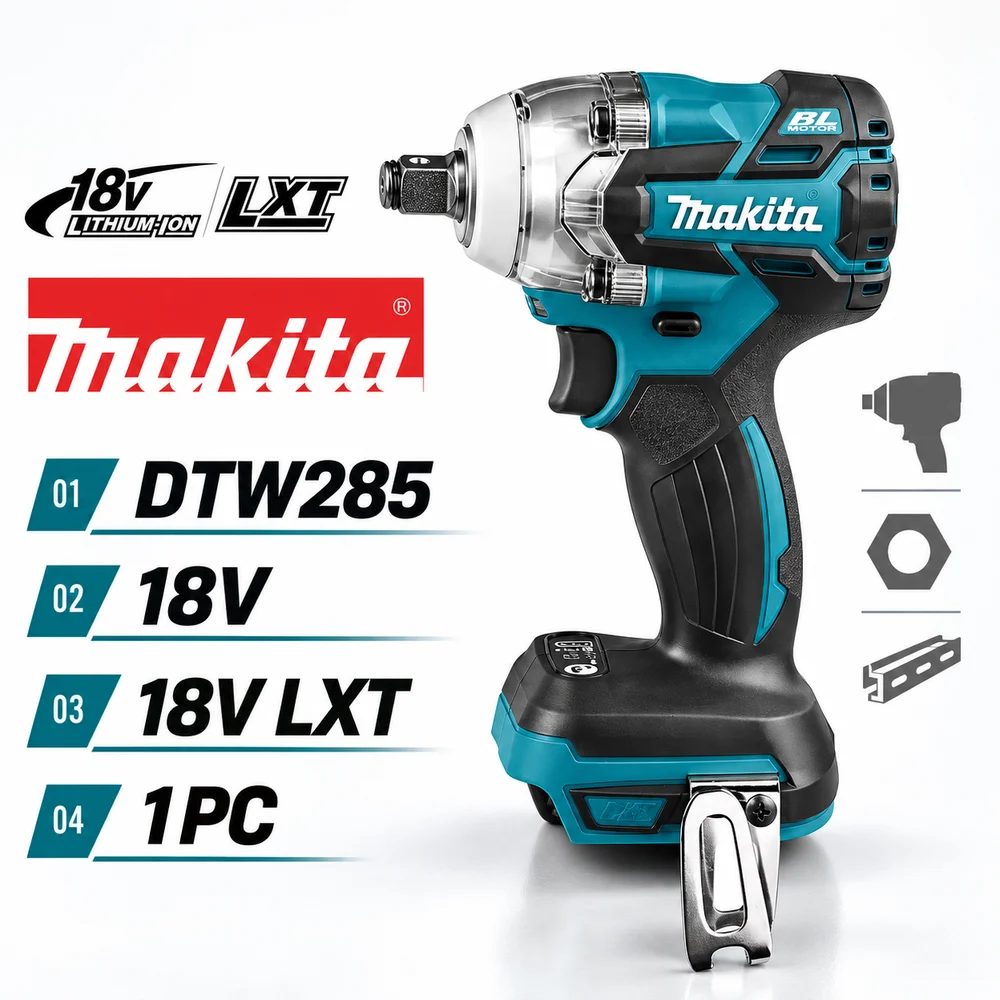 DTW285 Akku-Schlagschrauber, Makita 18V Bürstenloses Werkzeug mit 6,0Ah BL1860B Optionen, Akku-Sets in Einzelverpackung oder Karton, DC18RC Schnellladegerät zur Auswahl