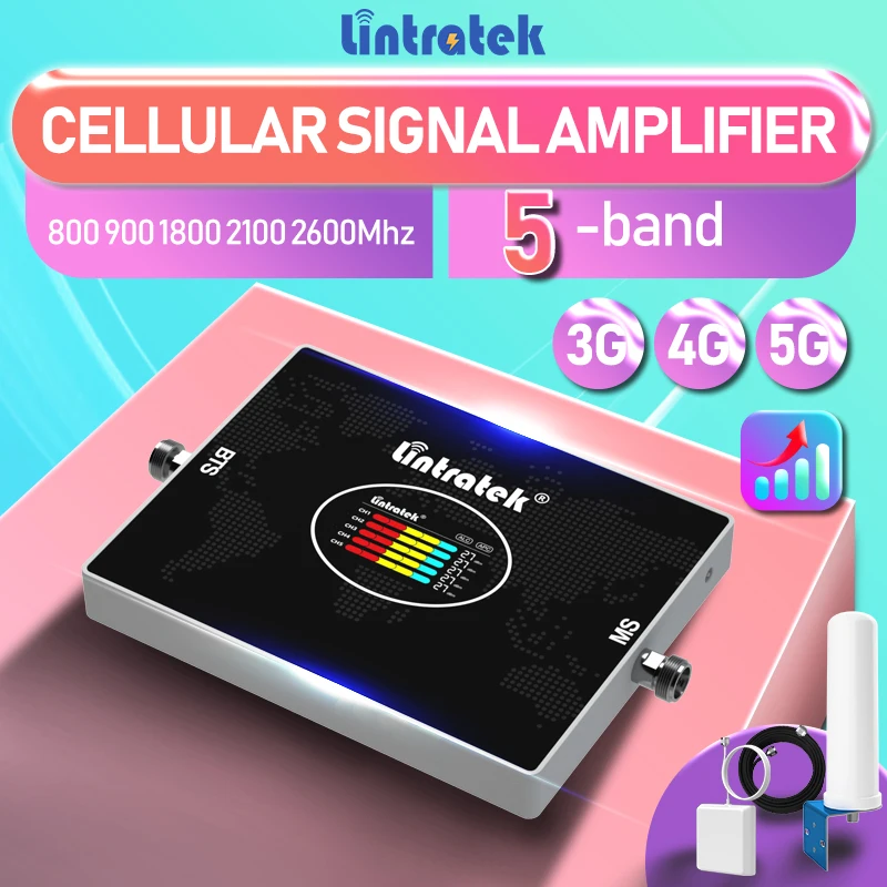 Lintratek Cellular amplifier 5 Band LTE B20 800 900 1800 2100 B7 2600Mhz Cellular signal amplifier 3g 4g 5g signal amplifier