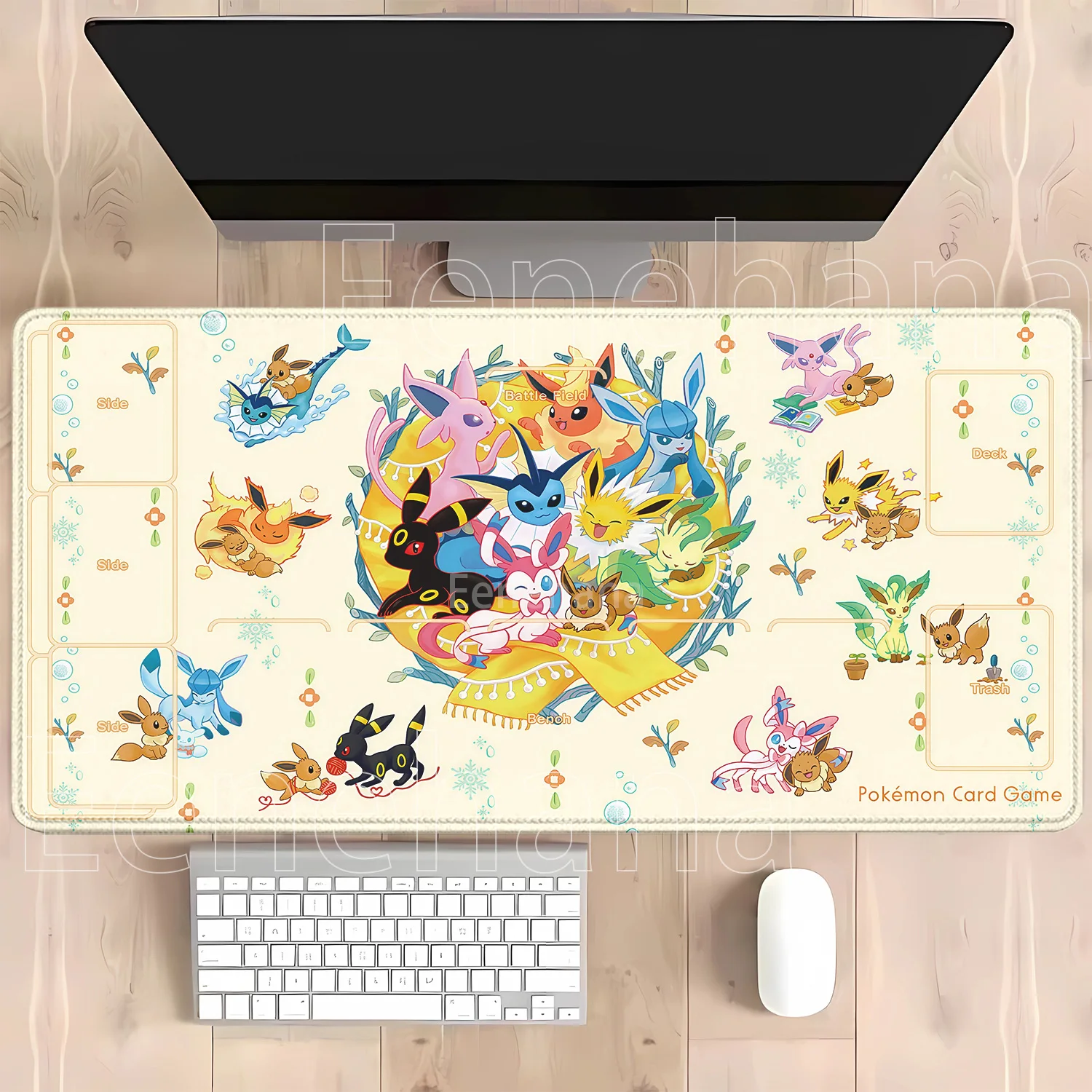 Anime Eevee Pokemon Gaming-Mauspad Kawaii XXL PC-Tastatur-Overlock-Teppich Bürozubehör Gummi HD-Druck Overlock-Schreibtischunterlage – Detail 14