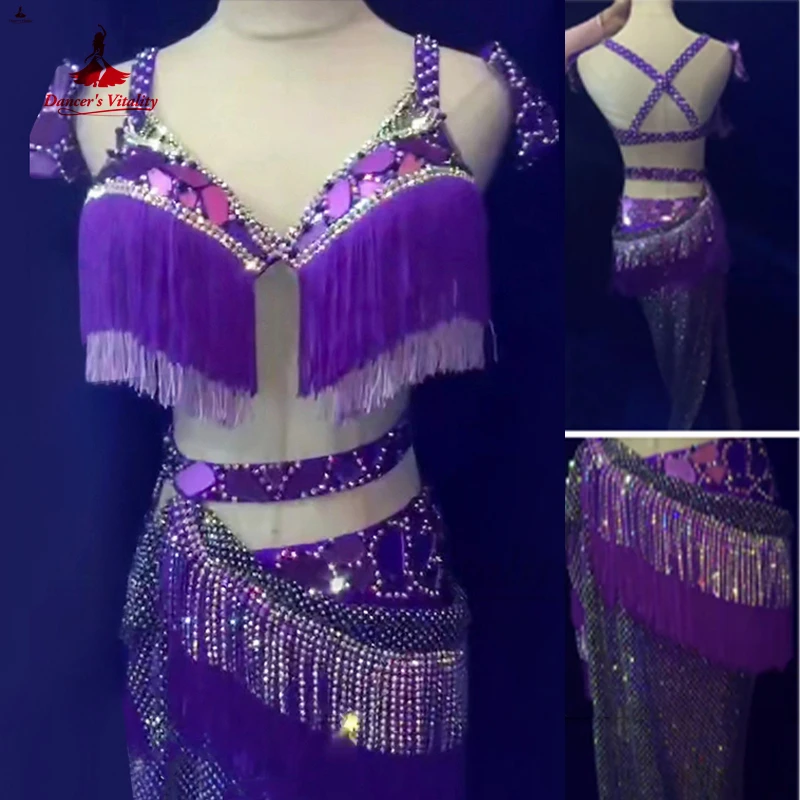 Belly Dance Competition Costume Suit Customsizes Children Adult Bra+mesh Long Skirt for Women Belly Dancing Stage Wear Outfit