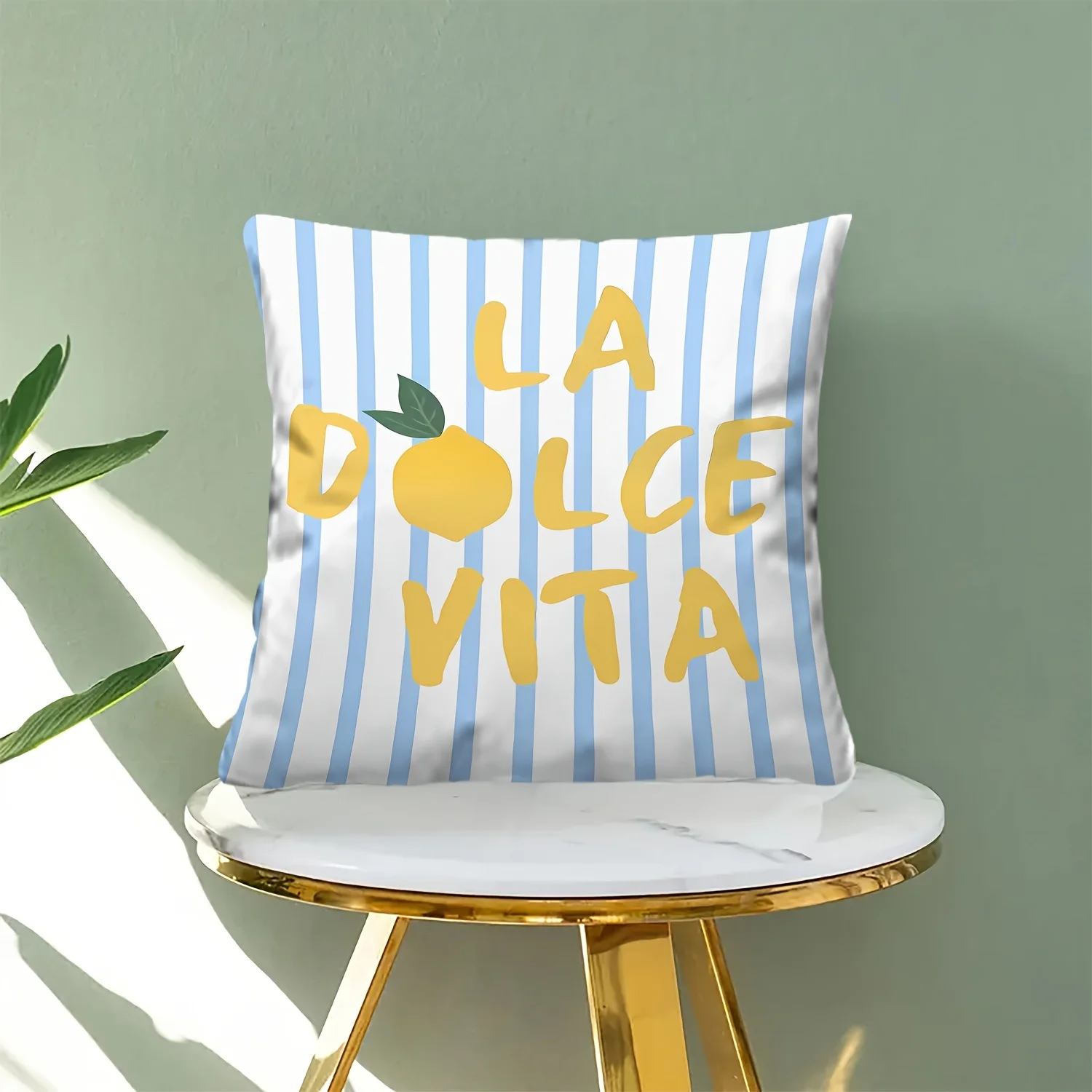La Dolce Vita Lemon Pillowcase, Blue White Striped Cushion Cover, Italian Summer Quote Decor, Living Room Sofa Throw Pillow - view 2