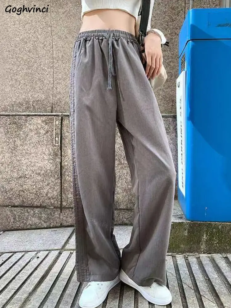 

Sporty Style Pants Women Wide Leg Solid Drawstring Baggy Jogging Streetwear Casual All-match Chic Spring Fashion Ulzzang Trouser