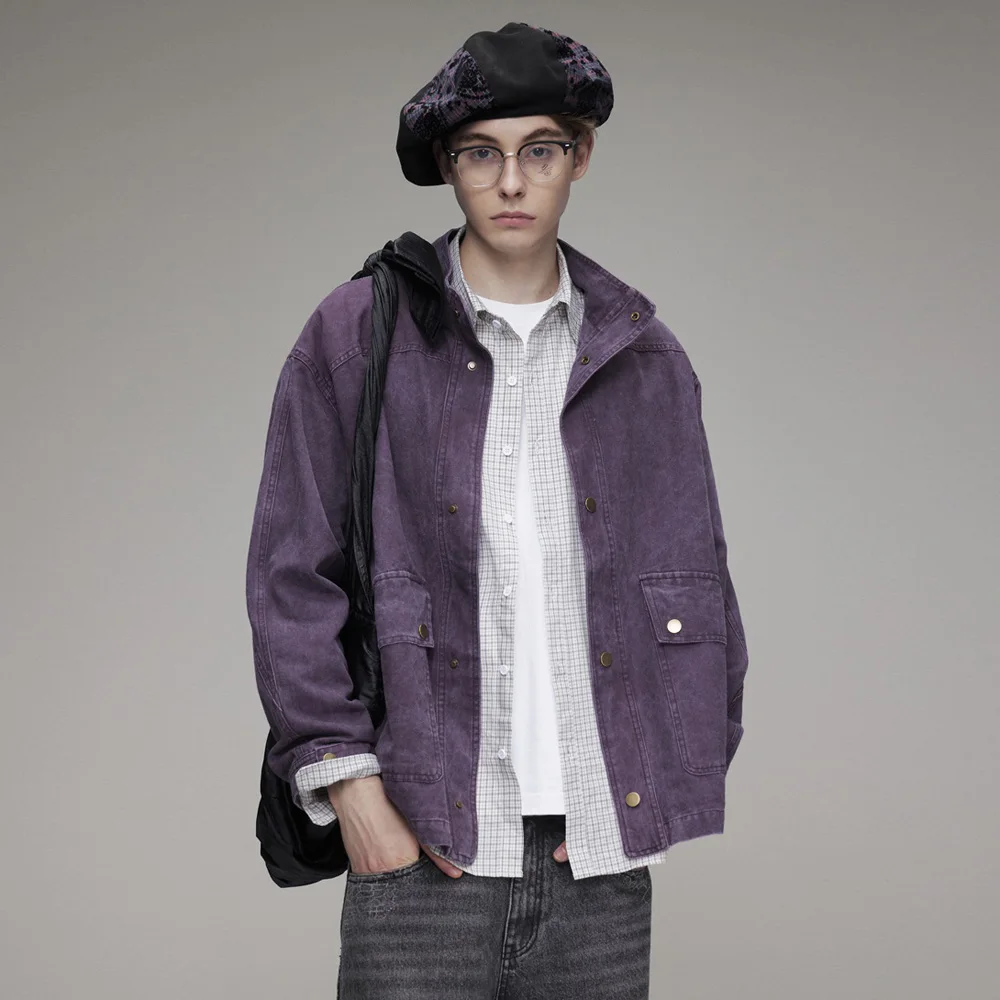 

Мужская винтажная потертая джинсовая куртка с воротником-стойкой, свободная повседневная уличная одежда, модная куртка-карго, джинсовое пальто Cityboy