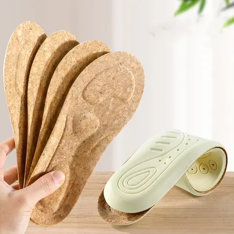 Cork Sports Insoles Breathable Deodorant Absorbent Flat Foot Arch Support Shock Absorbing Insoles Men Women Massage Shoes Pad