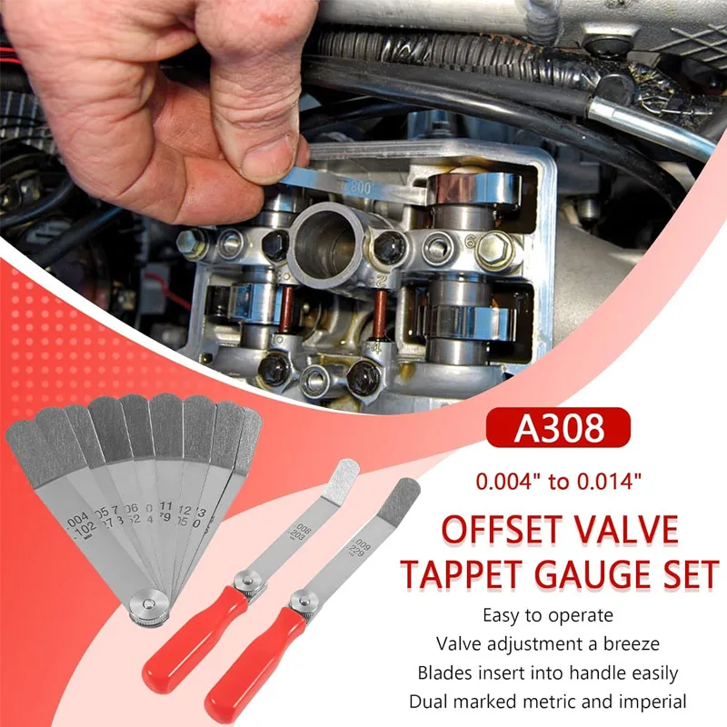 A308 Car Offset Valve Tappet Gauge Set with 2 Red Handles For Automotive-Specific Tools