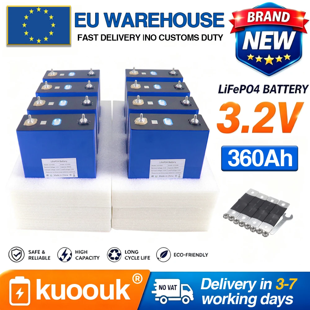 Hochleistungs-3,2V-Lifepo4-Lithium-Eisenphosphat-Batterie 360Ah 12V 24V 36V 48V Klasse A Wiederaufladbare Zellen Solarspeicher Steuerfrei