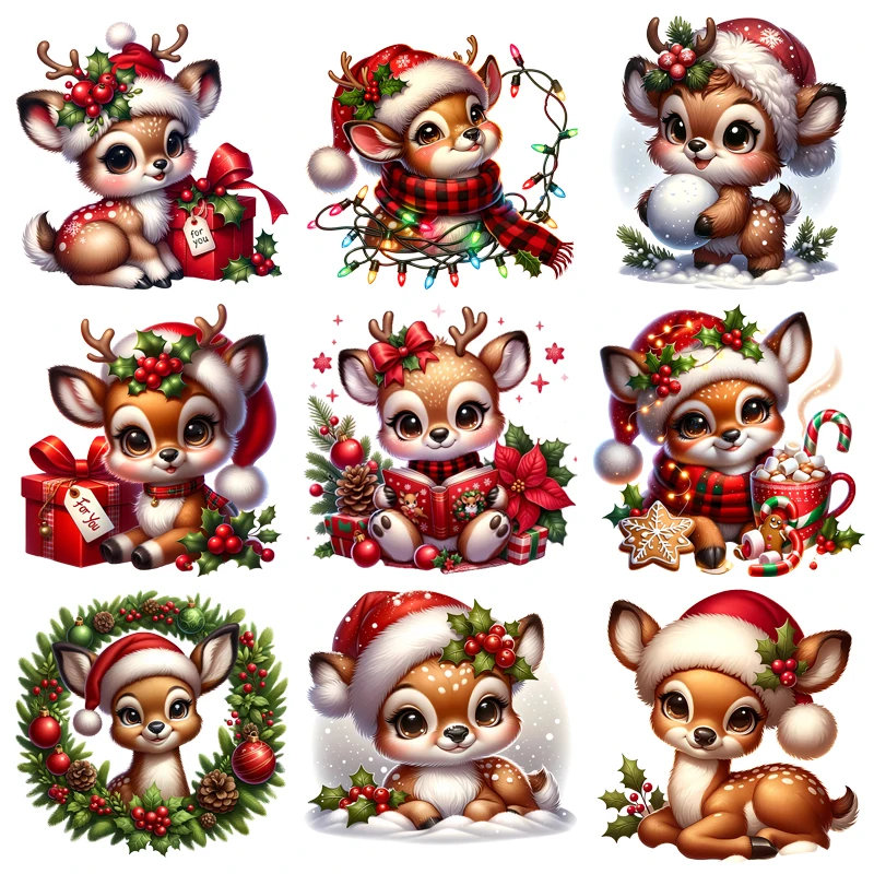 Deer Christmas Bambi thumper Cartoon Patches for Clothes Heat Transfer Thermal Stickers DIY T shirt Iron on for Kid Appliqued