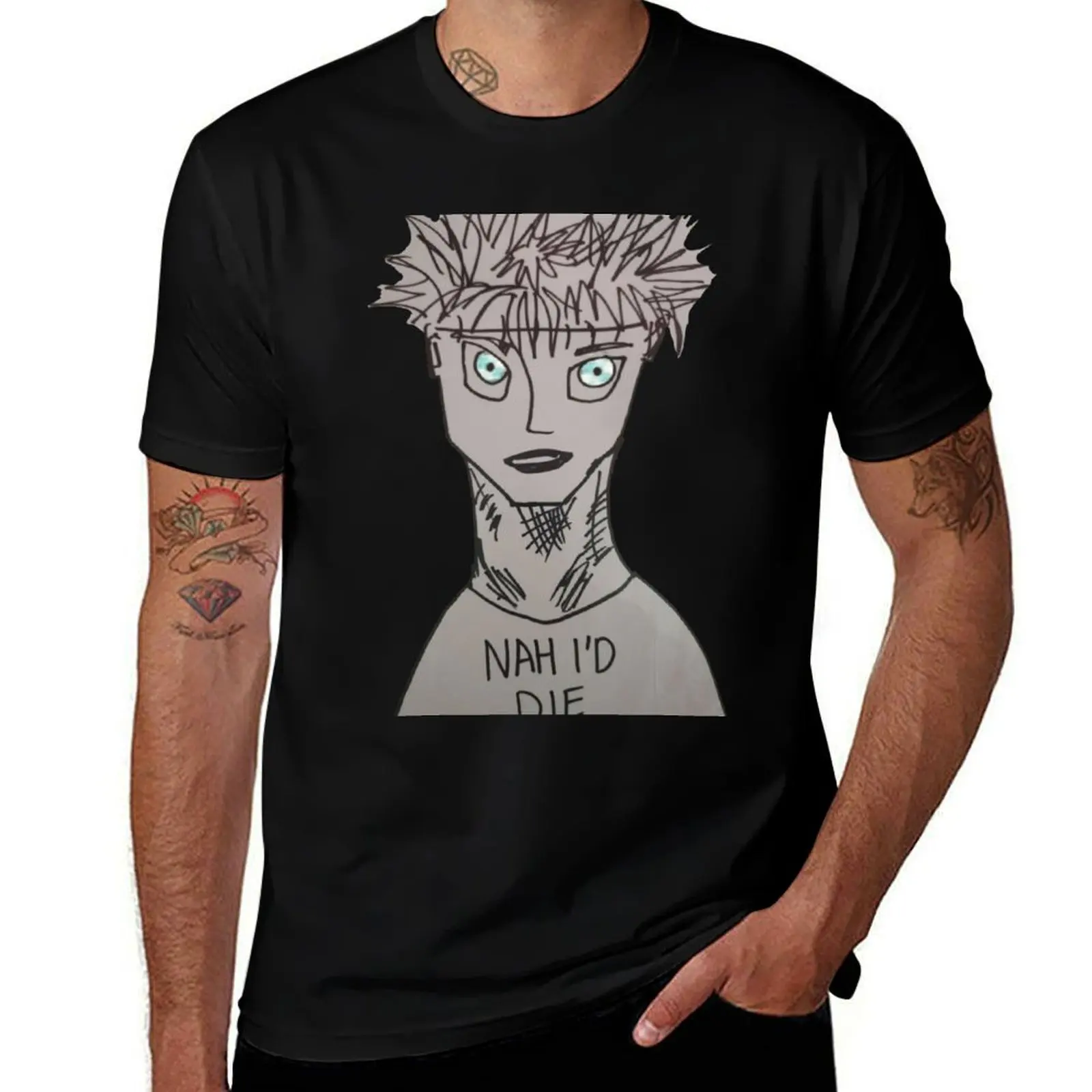 

NAH I'D DIE Gojo JJK Canon Art Yowai Mo T-Shirt Luxury man funny meme t-shirts Clothing compression shirt men