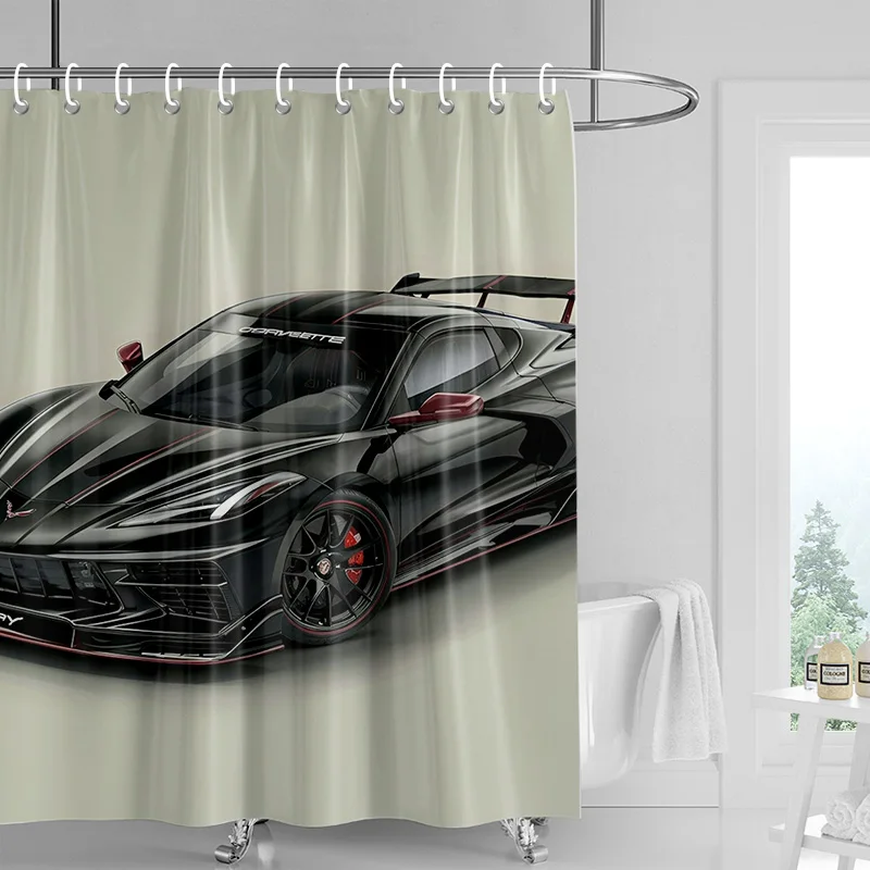 Car Cartoon Shower Curtain Waterproof Bathroom Curtain Bathroom Partition Curtain Universal Home Decor Ins Style