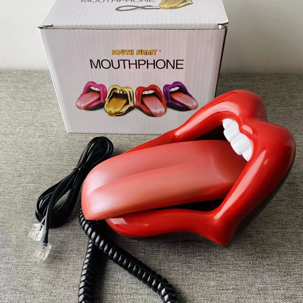 Lips Telephone Cute Red Mouth Shape Lip Phone Corded Landline Phones for Home and Office Decor Role Play Telephone As Gift