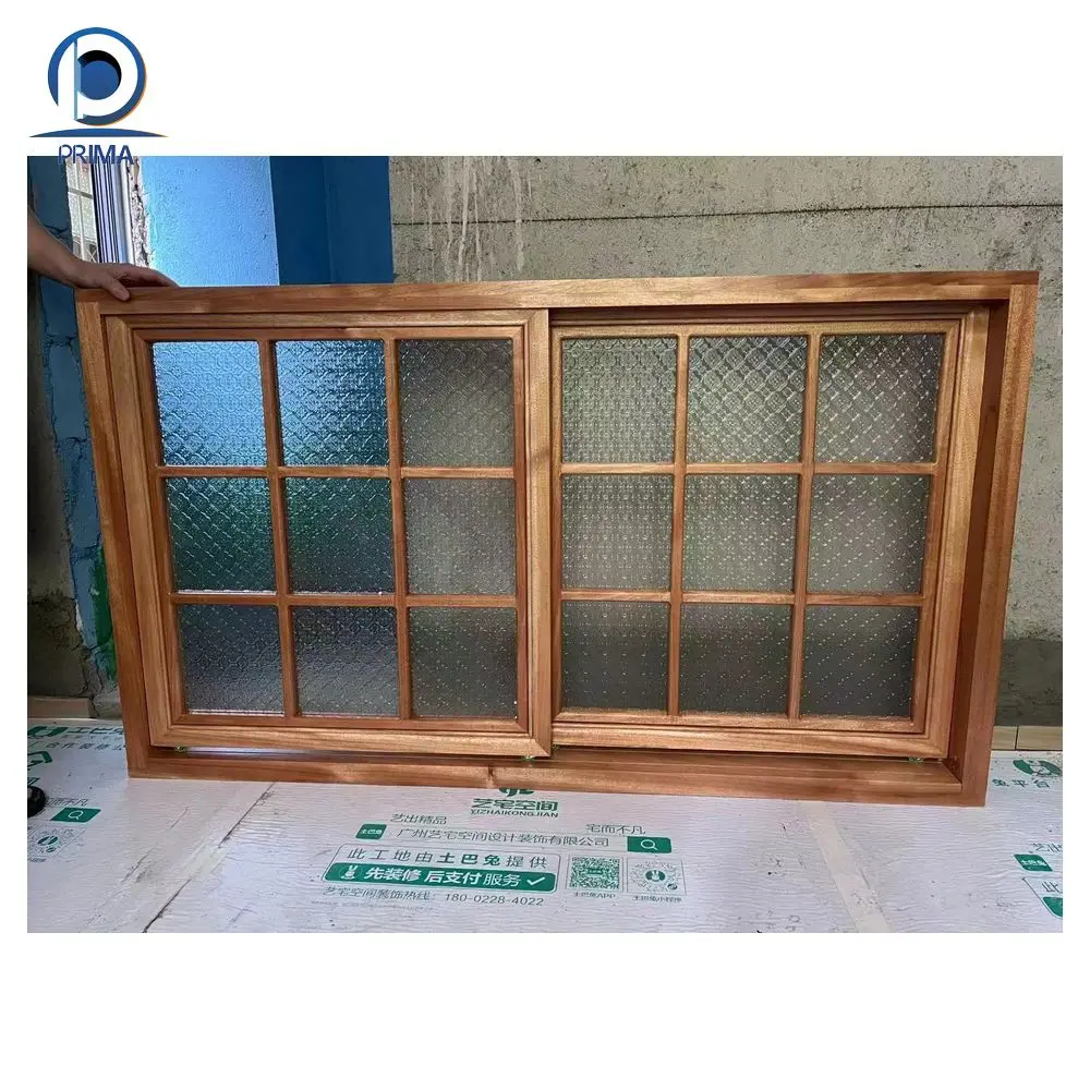 Prima Wooden windows for Houses Exterior Commercial Glass Solid Wood Fixed Window Frame Storefront Swing Door Prices