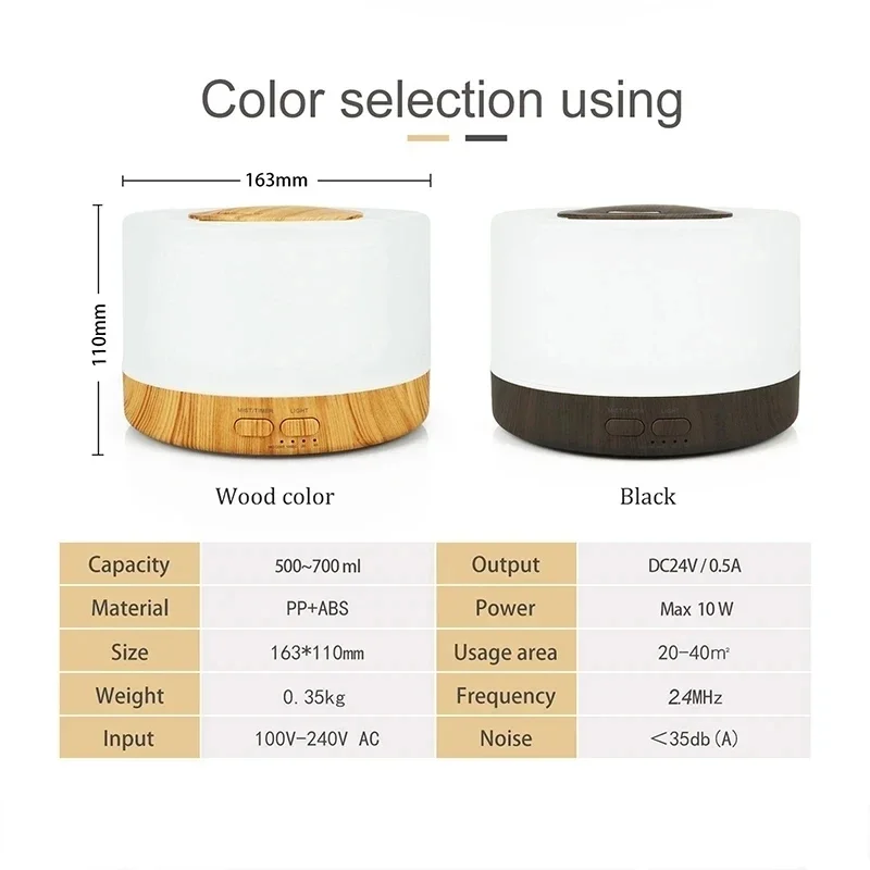 XiaomiSmart WiFi 500ml Aromatherapy Essential Oil Diffuser Air Humidifier, Connect with Tuya, Alexa and Google Home with 7 LED C