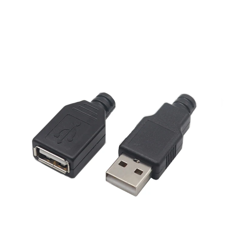 【10Set】USB Connector Male & Female DIY 2.0 Micro Free Shipping Connectors Charging Socket Micro USB Plug Tail Black Plastic Cove