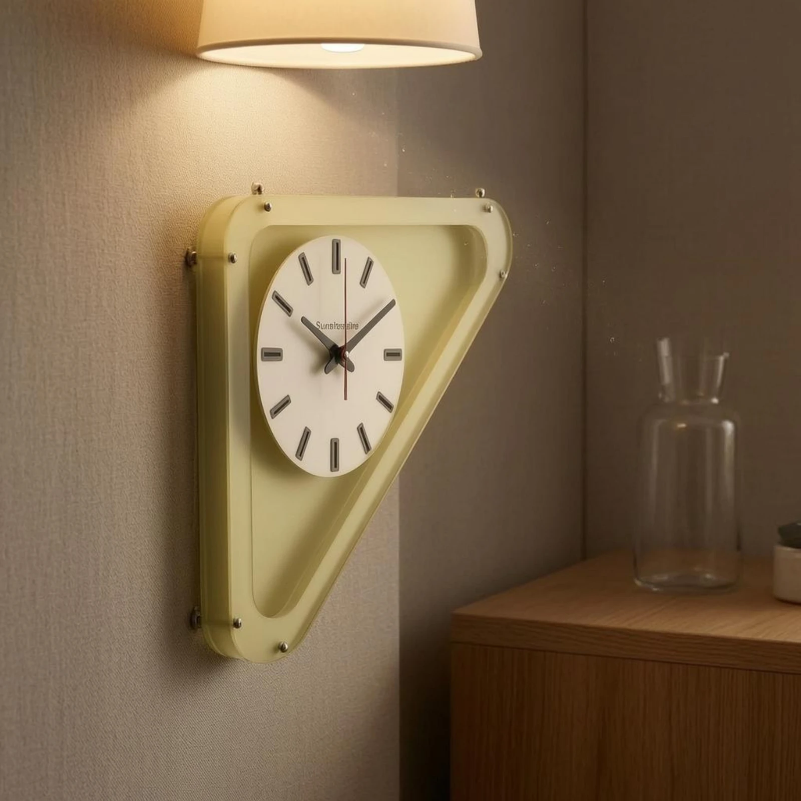 Triangular Corner Clock Cream-White Corner Wall Clock