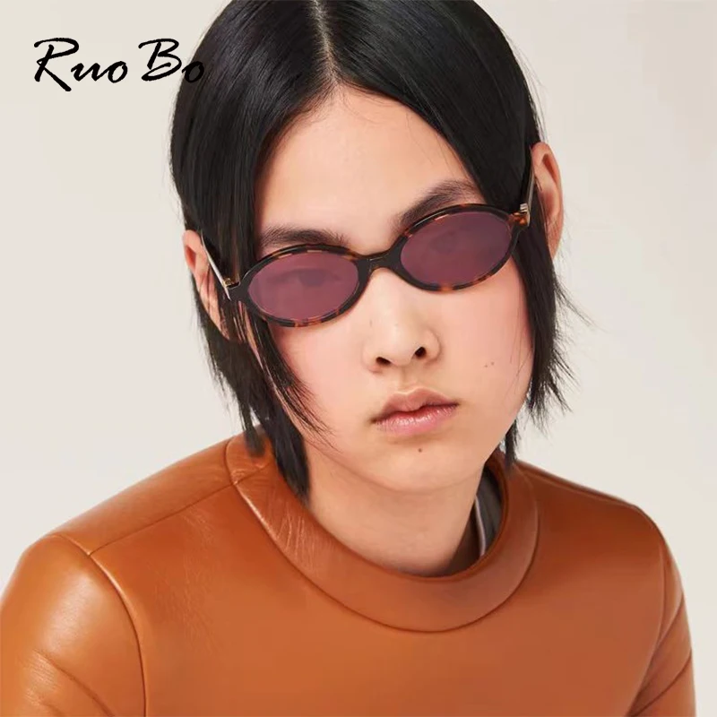 

RUOBO New Fashion Small Oval Sunglasses for Women Retro Sexy Leopard Korean Ins Trend Ladies Decorative UV400 Sun Glasses