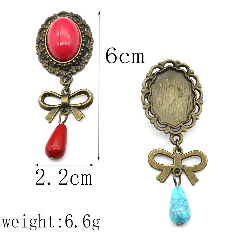 4-piece set 6 * 2.2CM vintage new solid color bead alloy pendant oval hollow bow DIY handmade jewelry accessories