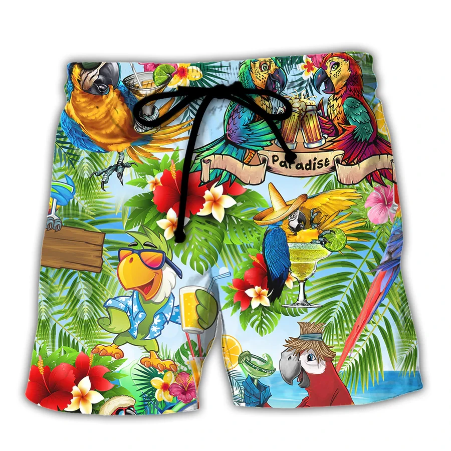 New men's summer shorts loose and luxurious shorts 3D printed casual parrot bird print original stay shorts Hawaii beach shorts