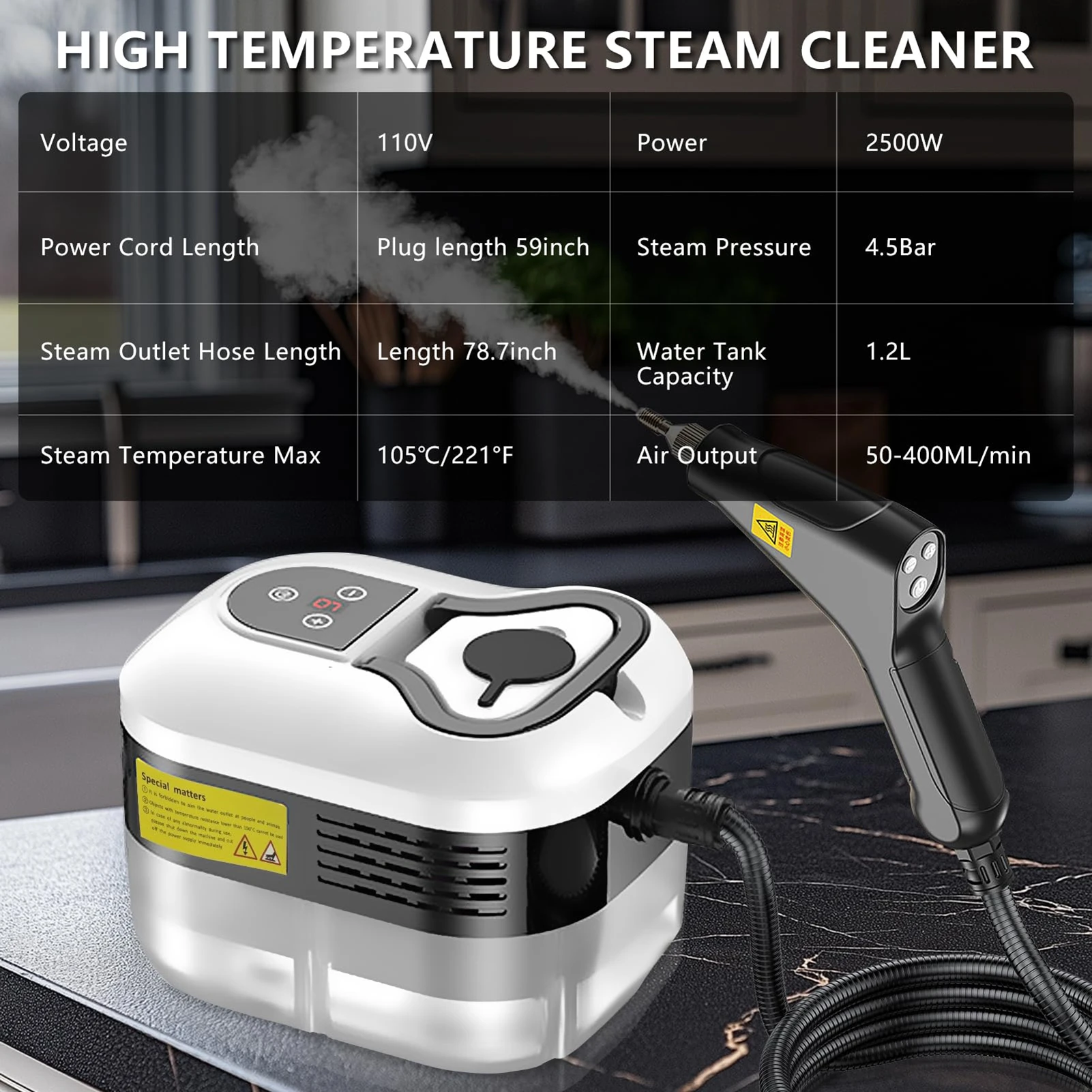 เครื่องอบไอน้ําแบบใช้มือถือ 50-210 มล./นาทีอเนกประสงค์แบบพกพาอุณหภูมิสูงแรงดันสําหรับเฟอร์นิเจอร์ภายในบ้านเสื้อผ้าโซฟา