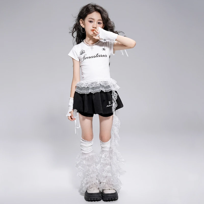 Neue Moderne Jazz Dance Kostüm Mädchen Hip Hop Kleidung Kurzarm Mode Anzug Kpop Leistung Outfit Teenager Streetwear Sets