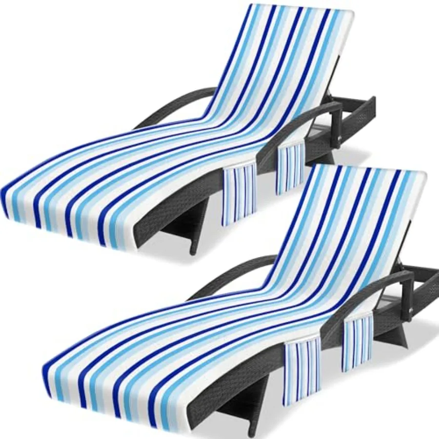 

Чехол-полотенце для шезлонга, комплект из 2 полосатых чехлов-полотенец для шезлонгов с накладным карманом для бассейна, пляжа, отдыха