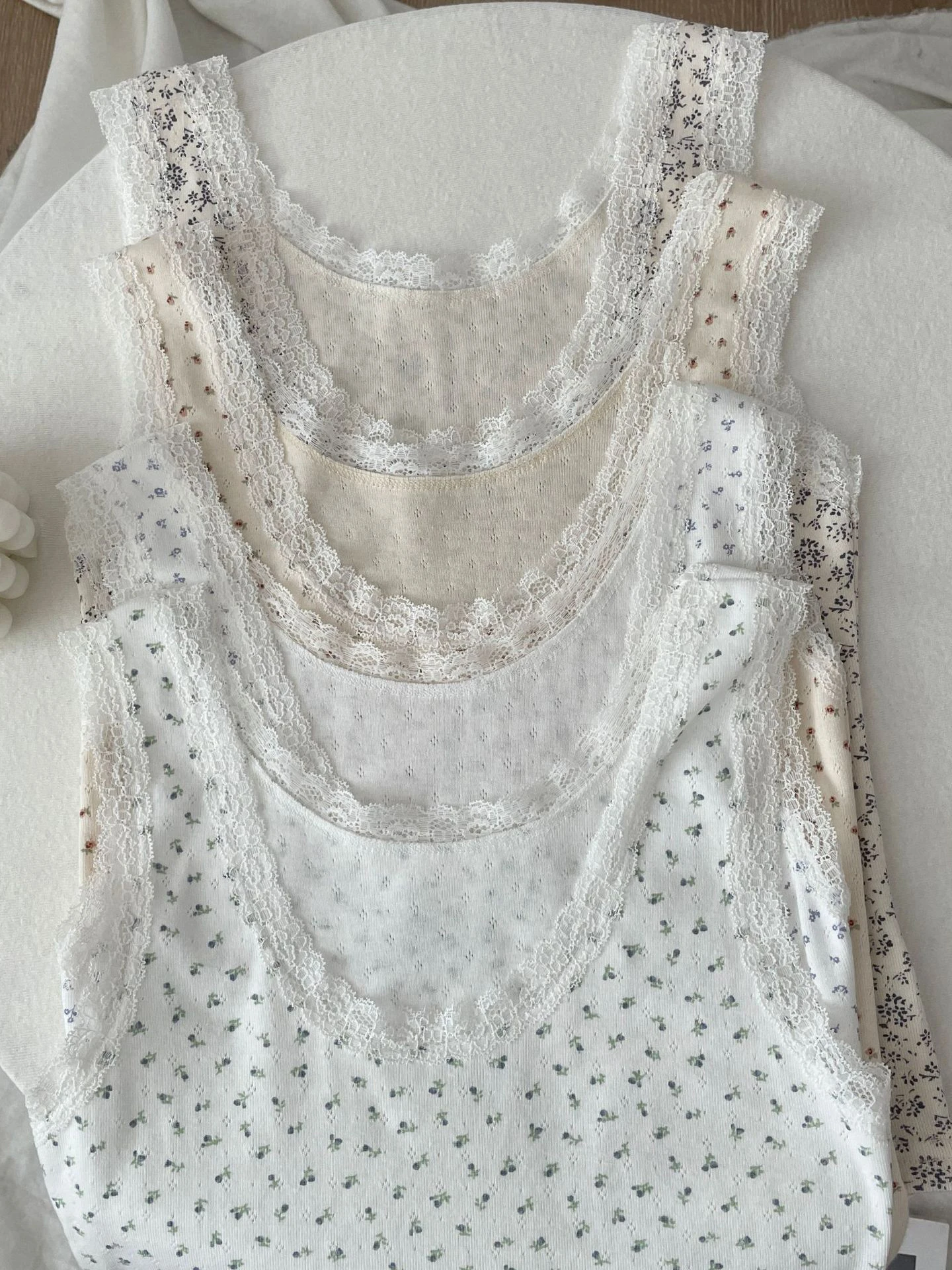 Floral Lace Trim Cotton Tank Top Woman Summer Sleeveless U Collar Casual Slim Vest Preppy Style Sweet Vintage Crop Tops Y2k