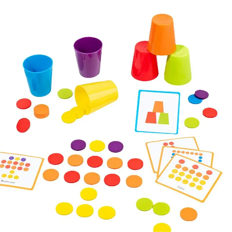 Kids Montessori Toys Stack Cup Battle Table Game with Card Educational Intellectual Enlightenment Color Cognition Logic Training